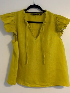 Andrew Marc Yellow Ruffle Sleeve Linen Blouse